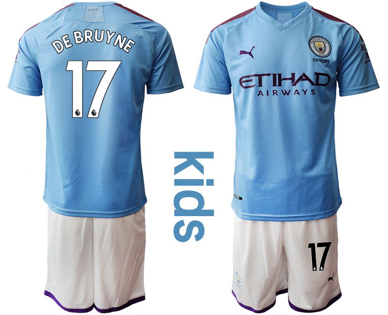 Youth 2019-2020 club Manchester City home #17 blue Soccer Jerseys